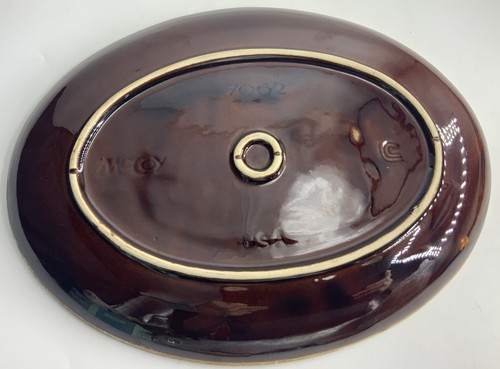 Vtg McCoy Brown Drip Oval Serving Platter Embossed Design 13-3/8” X 10” #7062 - Picture 6 of 7