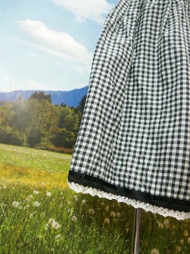 Trachtenrock Baumwolle schwarz weiß kariert mit Spitze süße Trachten Rock Gr.36 - Bild 3 von 6