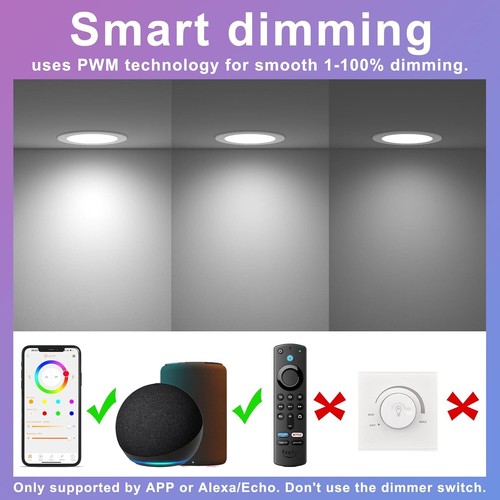 Smart Recessed Lighting 6 Inch RGBCW Color Changing 16W LED Downlight with - Picture 5 of 7