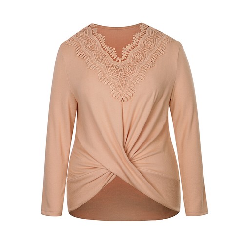 PLUS SIZE ⭐Women V-Neck Lace Tops Casual Loose Blouse Long Sleeve Shirt Pullover - Picture 7 of 22