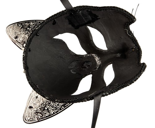Mask Cat Venetian Black - Paper Mache And Metal Filigree 1697 - Picture 6 of 6