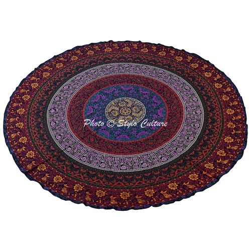 Bohemian Mandala Round Beach Tapestry Hippie Throw Yoga Mat Towel Roundie Indian - Picture 24 of 34
