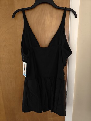 Into The Bleu Black Bathing Suit One Piece Mini Dress Size XL Deep V-Neck  NWT | eBay