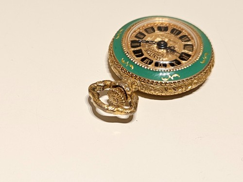 VINTAGE LUXURY GOLD PLATED ENAMEL MECHANICAL SWISS LADIES WATCH PENDANT"MENTOR" - Picture 8 of 9