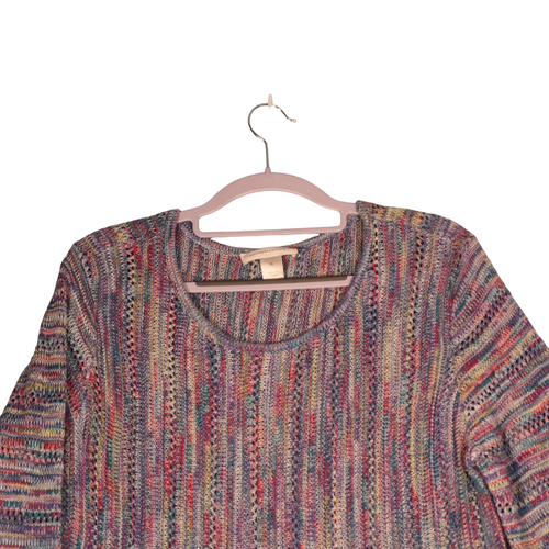 Christopher Banks Tunic Sweater Womens XL Purple Multi Stripe Open Knit Boho - Picture 2 of 11