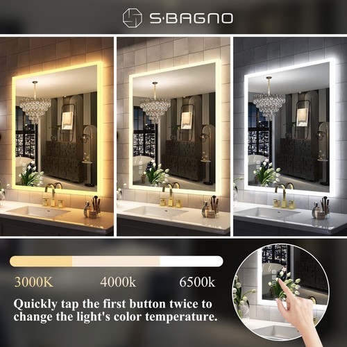28*32in Super Brightness LED Bathroom Vanity Mirror 3 Color Dimming Bluetooth - Picture 4 of 9