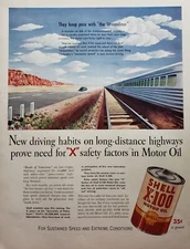 1941 Shell X-100 Motor Oil Highway Vintage Car Train Track Train Print Ad