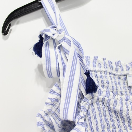 Old Navy Womens Blue Striped Babydoll Cami Swing Top Tie Straps Embroidery S NWT - Picture 4 of 9