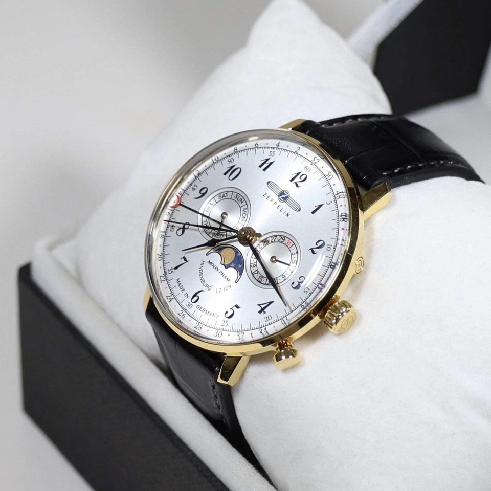 Zeppelin Hindenburg Gold Tone Silver Dial Men's Watch 7038-1 LZ129 - Image 3 of 4