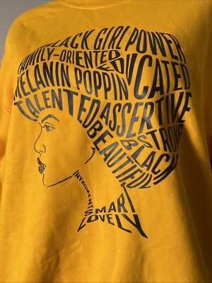 Black Girl Power Sweatshirt Womens Medium Gildan Tag Yellow