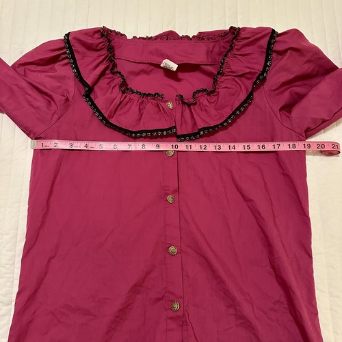 Vintage Malco Modes Puff Sleeve Top Size USA made Pink Lace Trim Squaredance S - Picture 5 of 6