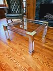 Jonathan Adler Signed Modern Clear Acrylic With Brass Corners Glass Top Table