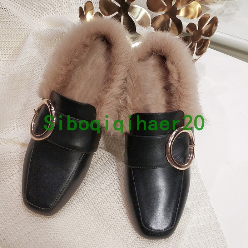 Moda Para Para Para Mujeres Puntera Puntiaguda decoración de metal de piel de conejo mulas Resbalón en Zapatos Tacones Planos 42e612 Moda Para Para Para Mujeres Puntera Puntiaguda decoración de metal de piel de conejo mulas Resbalón en Zapatos Tacones Planos 42e612