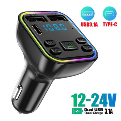 Car Wireless Bluetooth FM Transmitter Type-C Dual USB 3.1A Charger Adap HOT - Picture 8 of 11