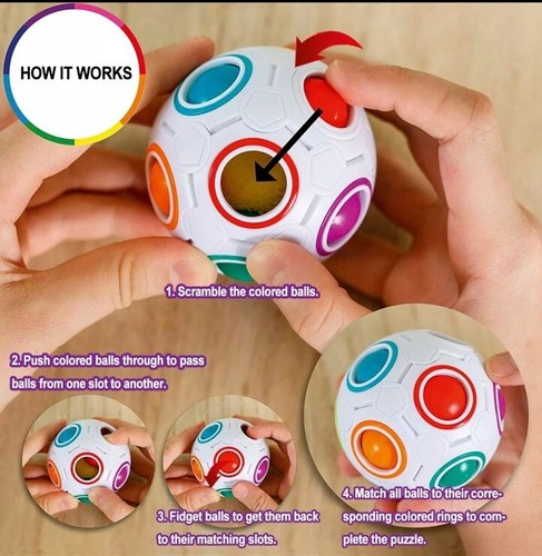 Fidget Rainbow BallHand Stress Puzzle Ball Relief Rubik Cube Focus Autism Figure - Picture 2 of 3