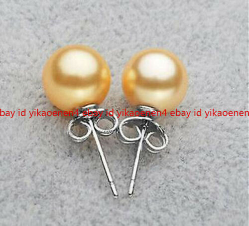 8/10/12/14MM Round South Sea Shell Pearls Silver Stud Earrings - Picture 4 of 20