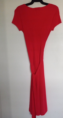 NEW Talbots Women's Size 4 Petite Red Wrap Style Tie Waist Maxi Dress Cap Sleeve - Picture 3 of 4