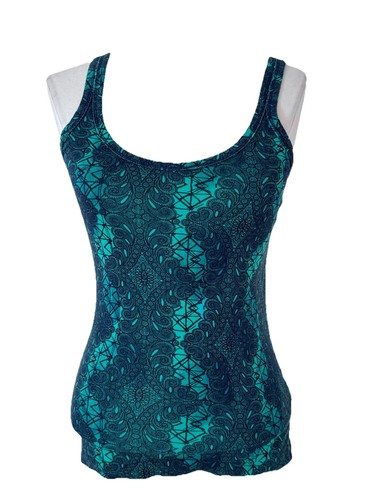 Banana Republic Women's Medium Tank Top Teal Paisley Cotton Stretch Fabric