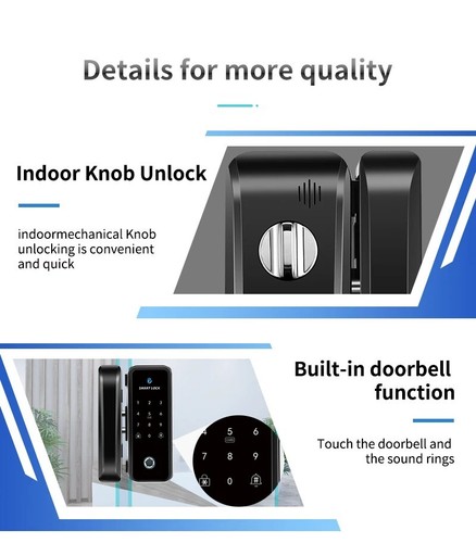 Cerradura inteligente huella digital Bluetooth sin cable sin llave sin marco puerta corredera de vidrio - Imagen 14 de 24