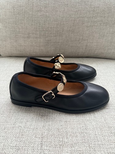 CHANEL 24B Metiers D’Art Black Leather Mary Jane Flats Gold Charms Size 38 - Picture 5 of 12