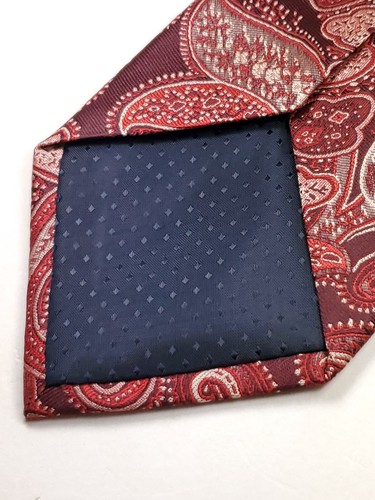 ADOLFO Cravatta Uomo Fatta a Mano Uomo Rosso Beige Paisley Cravatta NUOVA - Foto 2 di 3