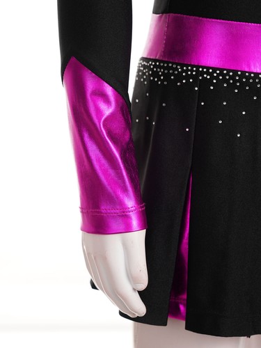 Kids Girls Cheerleading Dance Pleated Dress Color Patchwork Long Sleeve Costume  - Picture 10 of 59