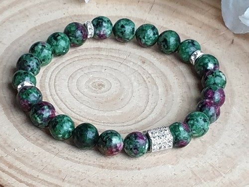 PROSPERITY, LUCK, WEALTH, VITALITY, CRYSTAL HEALING BRACELET, RUBY ZOISITE - Photo 3 sur 7