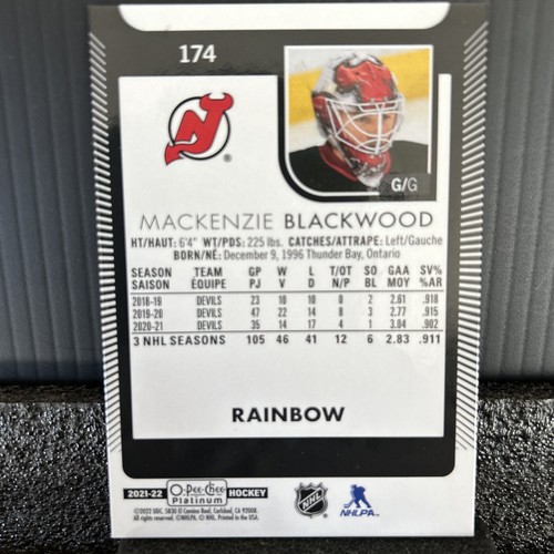 21/22 OPC Platinum New Jersy Devils MacKenzie Blackwood Rainbow card #174 - Picture 12 of 12