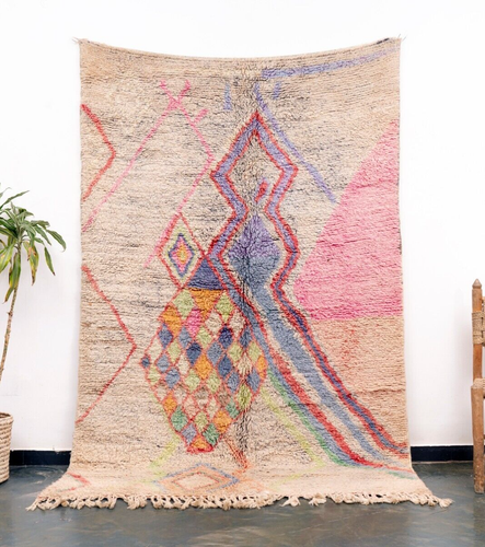5×8 ft (160x255) Handmade Moroccan Boujaad Pink Area Rug Abstract Berber Carpet