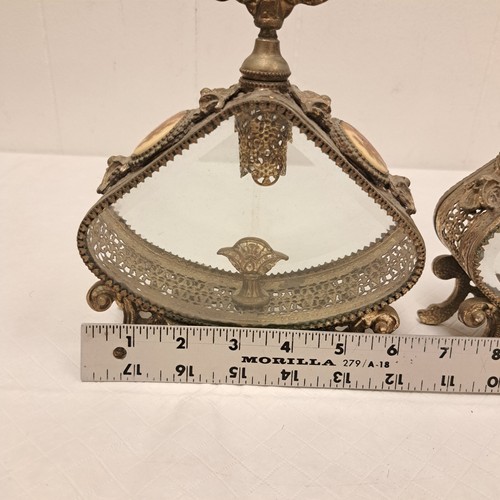 Set Vintage Ormolu "Cameo" Perfume Bottle Glass/Brass Filigree Ornate Victorian - Picture 9 of 10