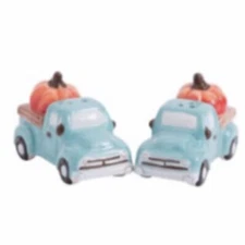 Home Essential Farmhouse Harvest Teal Truck Orange Pumpkin Salt Pepper Set NEW