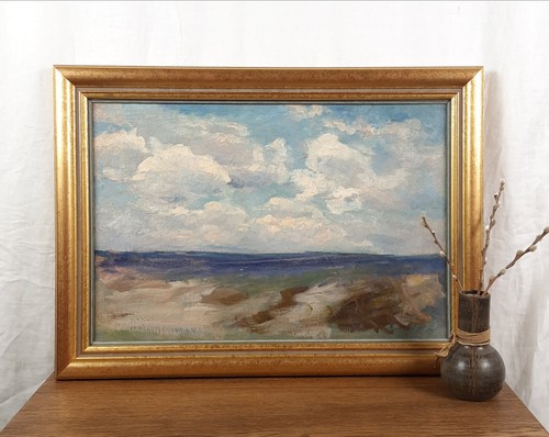 Vintage Meereslandschaft Ölgemälde, bewölkter Himmel über dem Schwarzen Meer, Küstenlandschaft - Bild 2 von 9