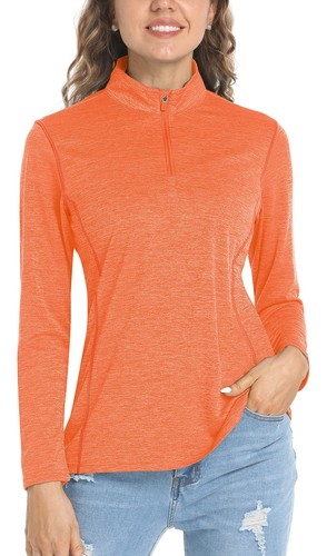 UPF50+ Women's Long Sleeve Sun Shirts Quick Drying 1/4 Zip Casual Work T-Shirts - Picture 104 of 118