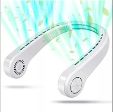 2pk Bladeless Neck Fan, Portable USB Rechargeable, 3 Speeds White outdoor Summer