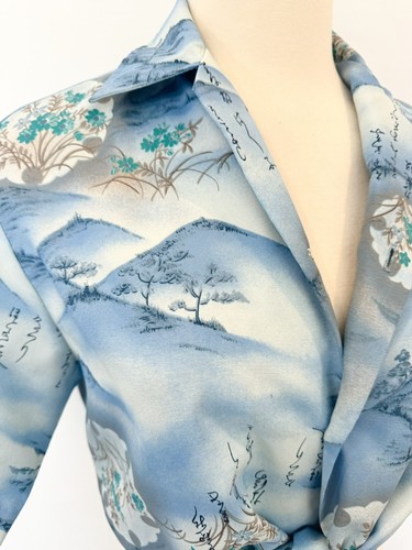 Vintage Malihini 70s Hawaiian Light Blue Tropical Print Tiki Top Shirt S - Picture 4 of 10