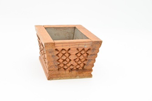 Schöner Vintage. Handgefertigte Holzschale, Übertopf geschnitzt Schraffur Design - Bild 6 von 9