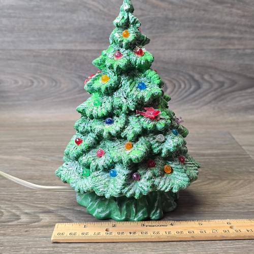 Vintage Lighted Green Ceramic Christmas Tree 8 Inch Holiday Decoration w Bulbs - Picture 12 of 13