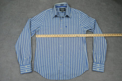 Abercrombie & Fitch camicia uomo grande blu verde righe bottoni vestibilità muscolare - Foto 2 di 12