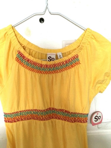 SO Girl's Peasant Dress Yellow Size 12 Ruffles Bohemian Elastic Neck NWT - Picture 2 of 4