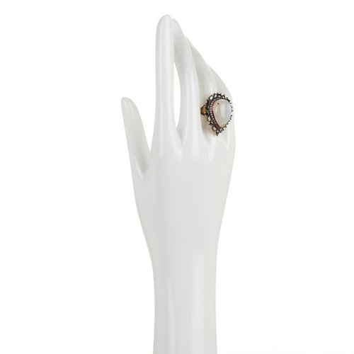 Meher's Vermeil Rainbow Moonstone or Labradorite, Black Spinel & Rhodolite Ring - Afbeelding 26 van 26