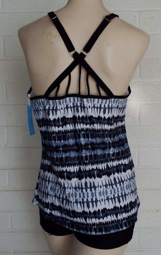New Yonique Large Black White Geometric Tie Dye 2 Piece Tankini - Picture 3 of 8