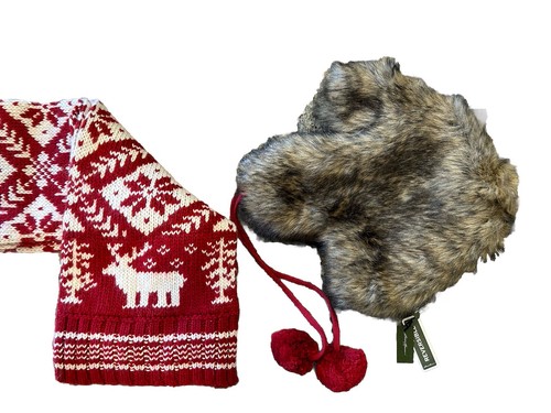 Women's • Eddie Bauer • Scarf / Reversible Fur Hat • Red & Cream • NWT - Picture 7 of 8