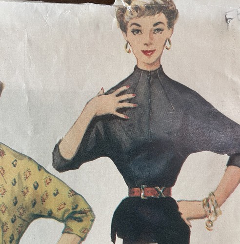 50s Original Vtg Simplicity Pattern Fitted Tucked Wing Collar Blouse #4815 FF - Picture 3 of 4