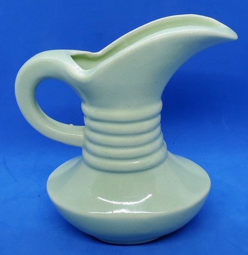 Vintage Pale Green Art Pottery Squat Corseted Ribbed Pitcher Vase-Shawnee? - Picture 2 of 7