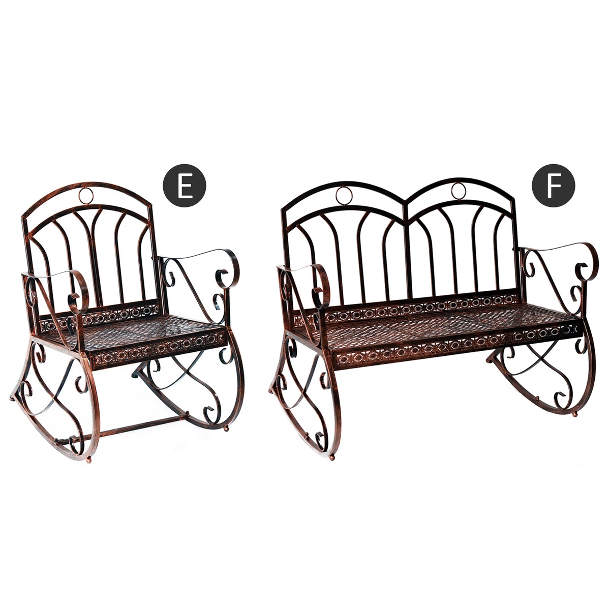 Garden Antique Rocking Chair Metal Bench One Double Seater 2 seat
