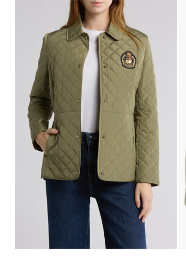 Nueva Chaqueta Acolchada Lauren Ralph Lauren Crest Parche Verde Salvia Talla Pequeña - Imagen 2 de 12