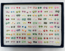 Kids Hypoallergenic Plastic Stud Earring Set, Gift Boxed 100 Pairs Total 
