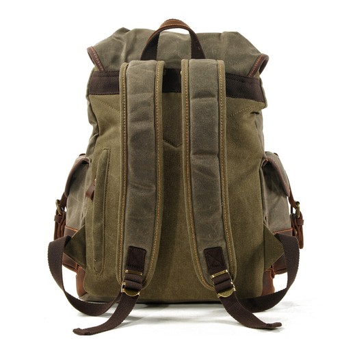 Vintage Canvas Backpack Casual Leather Bags Outdoor Shoulder Rucksack Daypacks - Picture 6 of 15