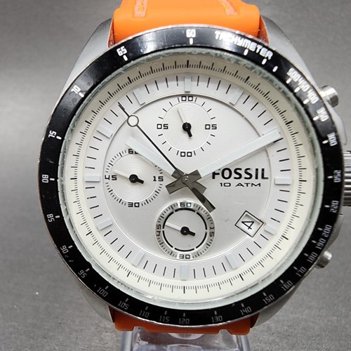 Fossil Chronograph Watch Men 43mm White dial Silver Tone Date CH-2587 NewBattery - Picture 2 of 11