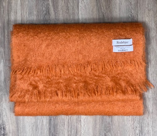 RODEBJER Mohair Wool Knit Scarf Large 214 x 43 cm Orange Fringe Trim Oversized - Picture 5 of 7